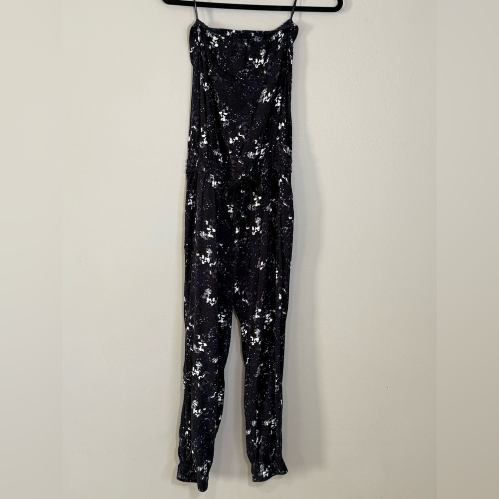 Talula Strapless Jumpsuit in Black Marble Print (Size S)